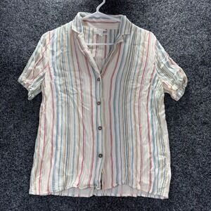 KUT from the Kloth Striped Short Sleeve Button Down Shirt KT98401SF Small